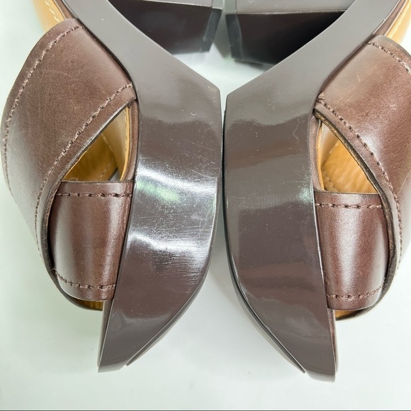 KORS Michael Kors Brown Leather 70s Retro Geometric Cut-out Platform Sandals - Picture 6 of 16